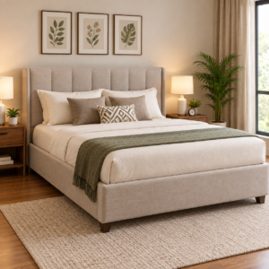 Elegant Upholstered Queen Size Bed | Modern Fabric Bed with Premium Headboard